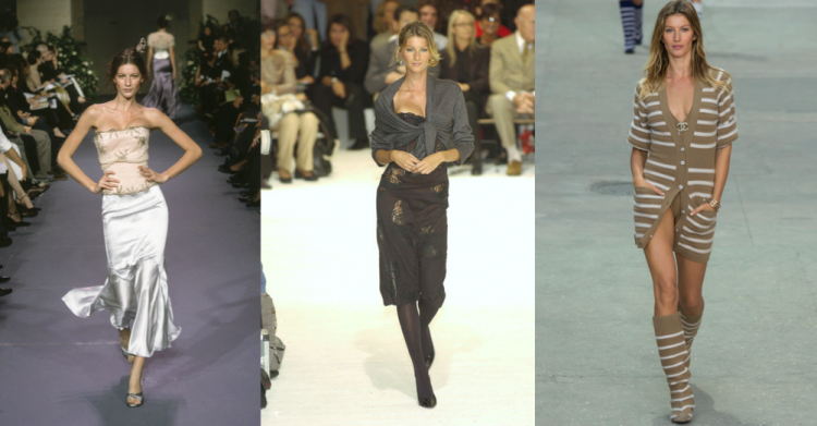 From then to now: Gisele Bundchen walking Chloe in 1999; Dolce & Gabbana in 2002; and Chanel in 2015