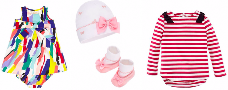 Dress, cap & bootie set, and striped tee from Kate Spade Baby