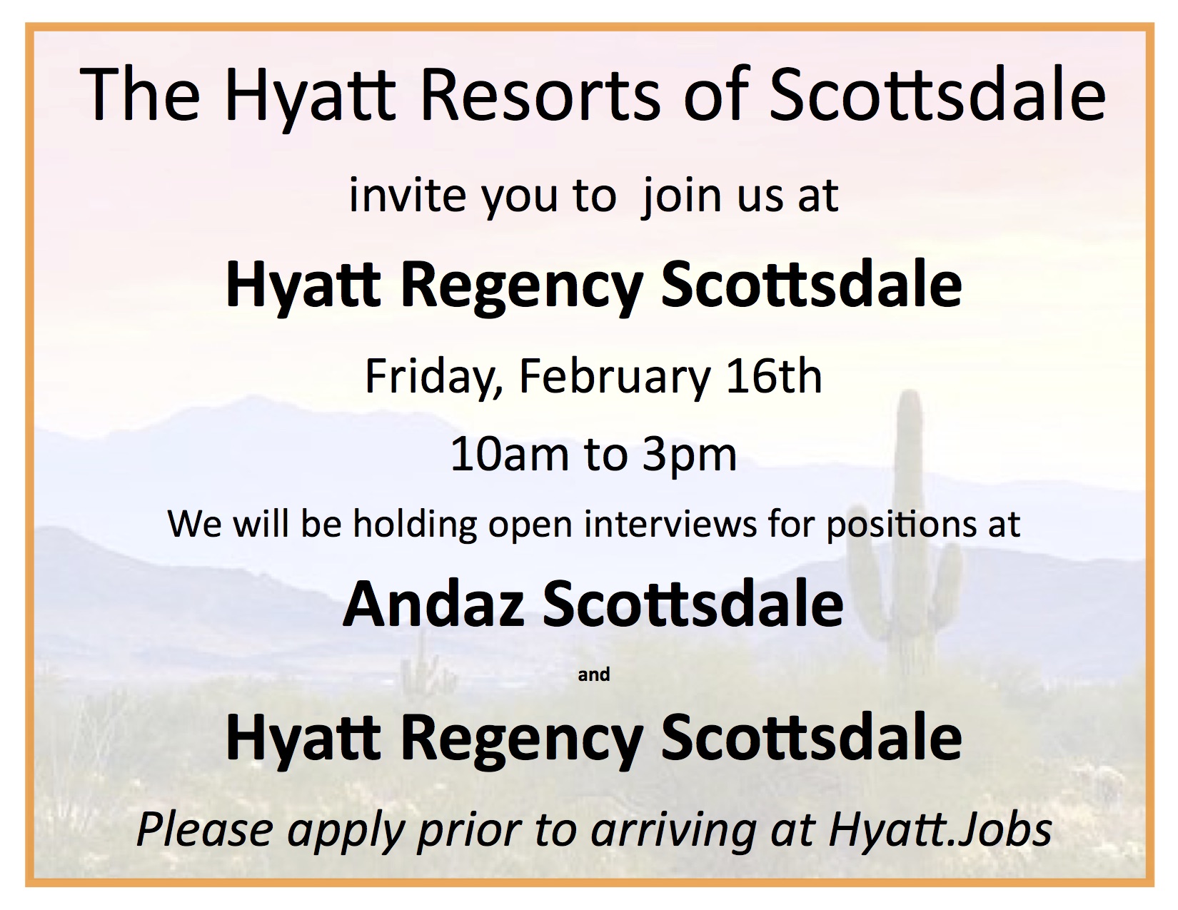 Hyatt and Andaz Job Openings.Scottsdale 2