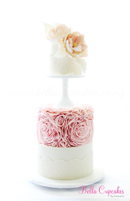 Ruffle Roses Wedding Tiered Cake