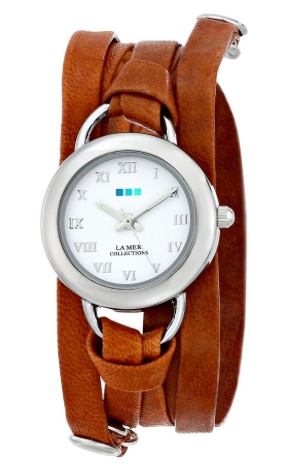 La Mer Collections Women's LMSATURN004 Stainless Steel Watch with Leather Wrap-Around Band