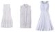 From L to R: Short Sleeve Eyelet Dress with drawstring, cotton ($395); Sleeveless Eyelet Shirt Dress, denim and cotton eyelet ($395); Short Sleeve Crewneck Poplin Dress, cotton poplin ($350)