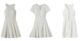 From L to R: Sleeveless Laser Cute Flare Dress, tech poplin ($375); Shortsleeve Text Flippy Dress, jacquard ($350); Sleeveless Text Bell Dress, stretch tech poplin ($350)