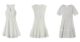 From L to R: Sleeveless Embroidered Flare Dress, crepe ($325); Shortsleeve Eyelet Dress, cotton eyelet ($375); ShortSleeve Poplin Dress with Mesh and Laminate stripe, cotton poplin/mesh ($350)