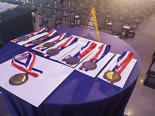 Medals and Founder_s Award on table