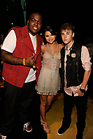 Rapper Sean Kingston, singer Selena Gomez and musician Justin Bieber.
