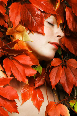 woman among leaves