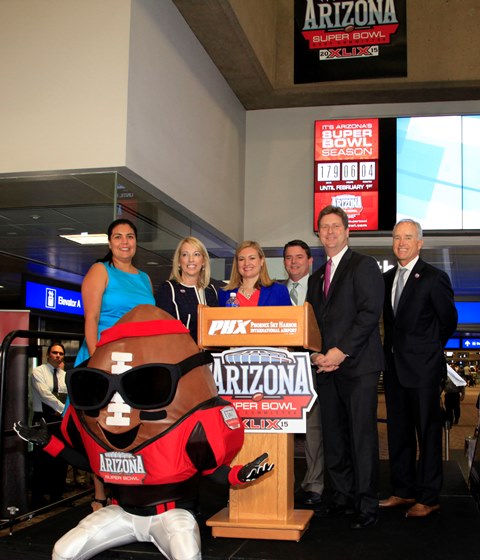 Super Bowl XLIX Countdown Clock unveiled at Sky Harbor Airport Aug 6 20141