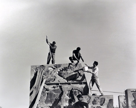 construction at Taliesin West Arnold Roy on right 1956