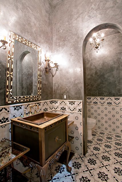 hand painted mexican tile manhattan cordova subway walls and walnut plank flooring are some of the accents found in exquisitely designed bathrooms - Blackstone Home Design hand painted mexican tile manhattan cordova subway walls and walnut plank flooring are some of the accents found in exquisitely designed bathrooms - Blackstone Home Design