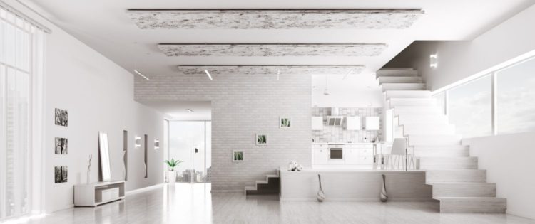 Interior of modern white apartment panorama
